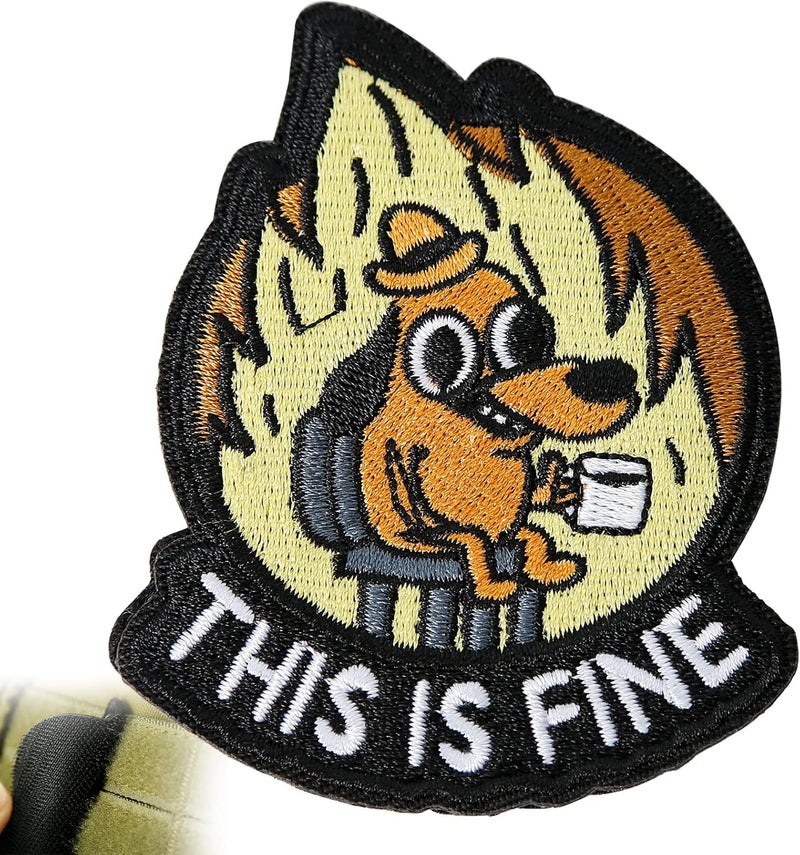 XMJY This is Fine Dog Patch, 1 Pcs Funny Meme Embroidered Patches, Tactical Military Morale Patch with Hook Fastener Backing, Cute Applique Accessories for Backpacks, Vests, Jackets, Jeans, Hats - Image 1